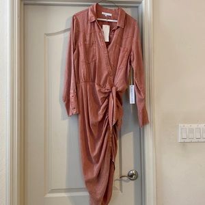 Pink Blush Chambray Button Down Side Scrunch Western Dress